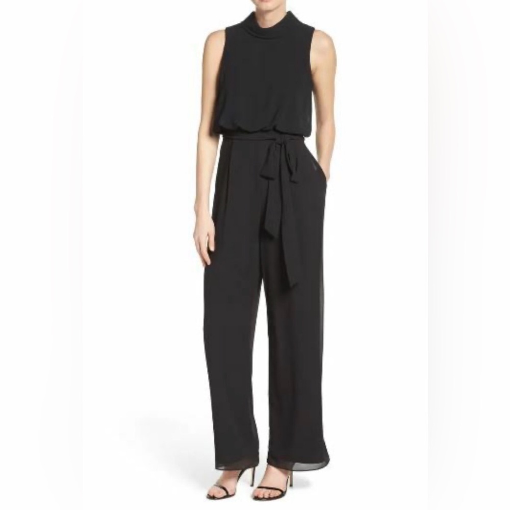 NWT Vince Camuto Black Wide Leg Jumpsuit Tie Waist Size 2